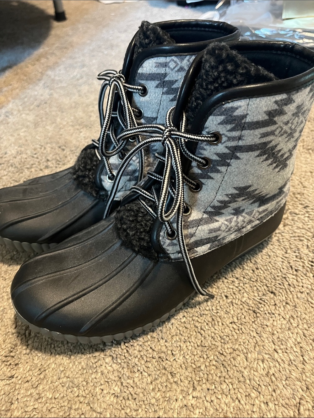 Simply Southern Gray Aztec Cozy Winter Boots